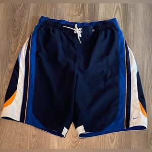 Nike Blue Navy Swim Trunks Board Shorts Surf Lined Mens size Large